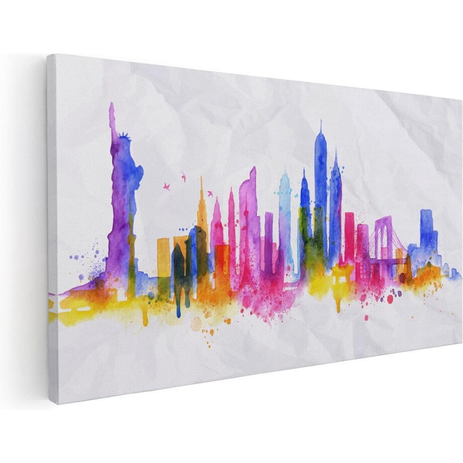 Artaza Canvas Schilderij Kleurrijk New York Van Aquarel - Abstract - 120x60 - Groot - Foto Op Canvas - Canvas Print afbeelding 1
