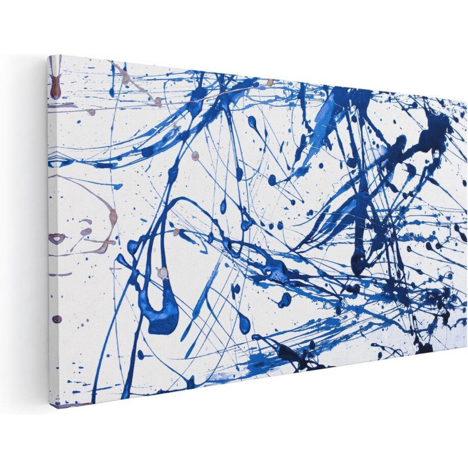 Artaza Canvas Schilderij Abstracte Kunst Blauwe Verf - 120x60 - Groot - Foto Op Canvas - Canvas Print afbeelding 1