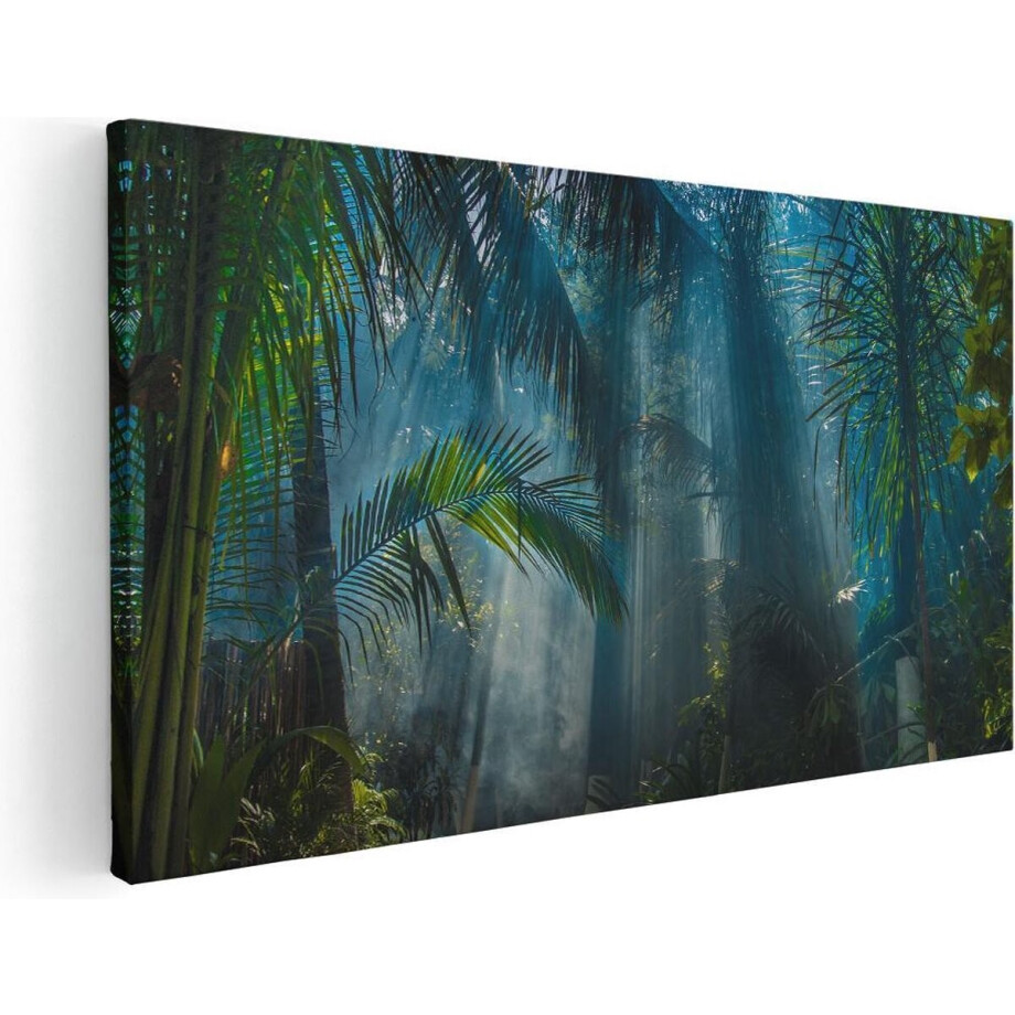 Artaza Canvas Schilderij Dichtbegroeide Jungle Met Zonnestralen  - 60x30 - Foto Op Canvas - Canvas Print afbeelding 1