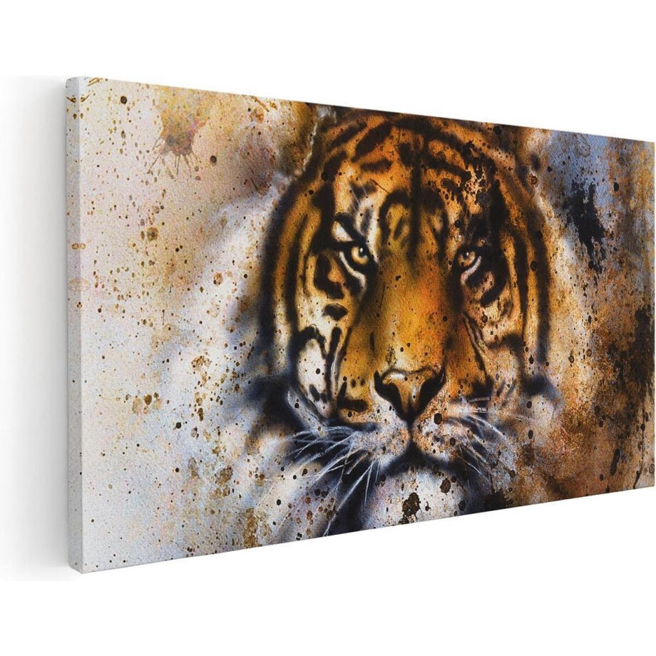 Artaza Canvas Schilderij Geschilderde Tijger - Abstract - 120x60 cm - Groot - Wanddecoratie Woonkamer - Schilderijen - Muurdecoratie afbeelding 1