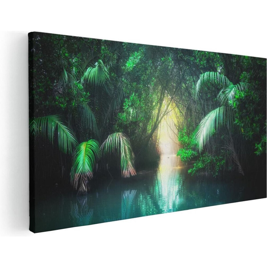 Artaza Canvas Schilderij Tropische Jungle Met Een Turquoise Meer - 120x60 - Groot - Foto Op Canvas - Canvas Print afbeelding 1