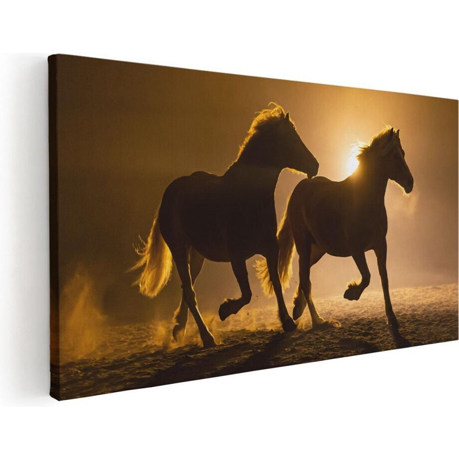 Artaza Canvas Schilderij Silhouet Van Twee Paarden - 60x30 - Foto Op Canvas - Canvas Print Artaza Canvas Schilderij Silhouet Van Twee Paarden - 60x30 - Foto Op Canvas - Canvas Print afbeelding 1