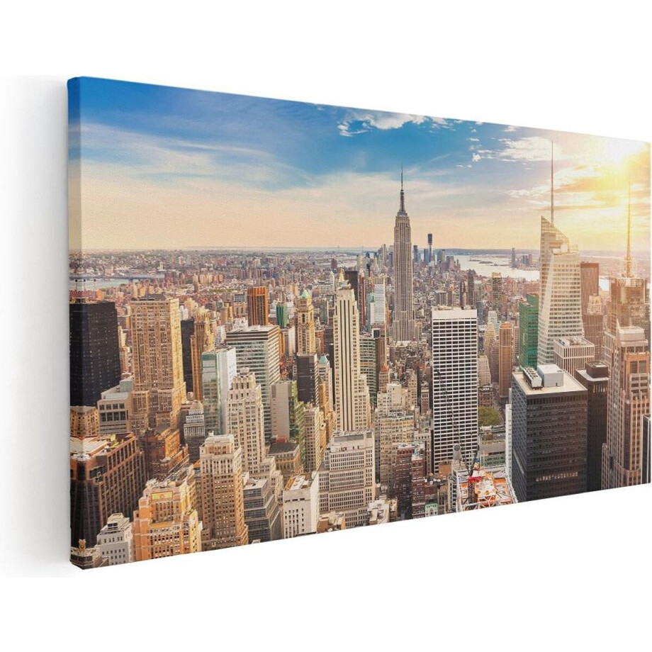 Artaza Canvas Schilderij New York Manhattan Tijdens Zonsondergang - 120x60 - Groot - Foto Op Canvas - Canvas Print afbeelding 1