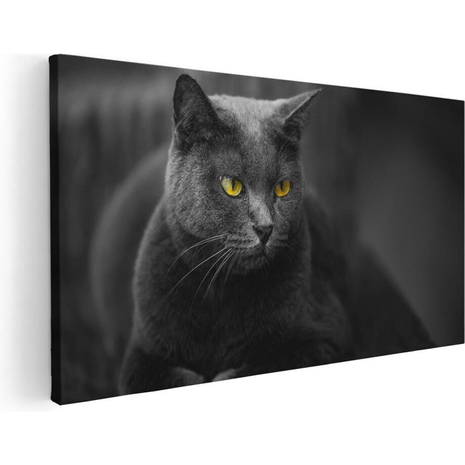 Artaza Canvas Schilderij Zwarte Kat Met Gele Ogen - 120x60 - Groot - Foto Op Canvas - Canvas Print afbeelding 1