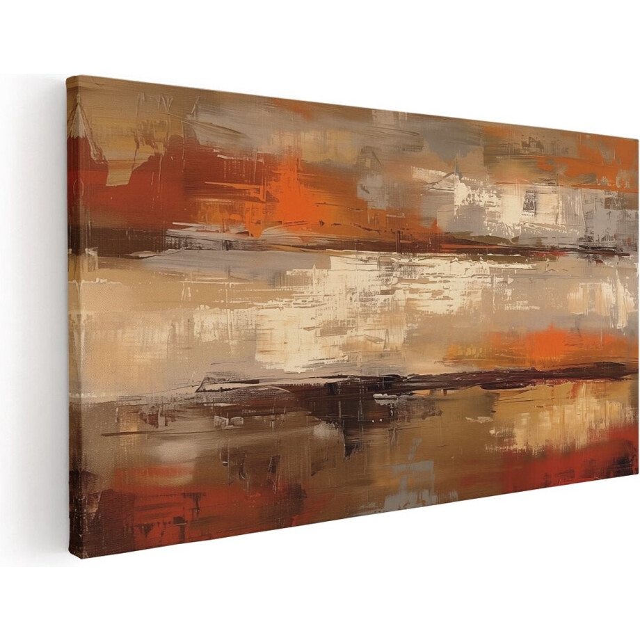 Artaza Canvas Schilderij Abstract Oranje, Bruin en Beige - 100x50 cm - Wanddecoratie Woonkamer - Schilderijen - Muurdecoratie afbeelding 1
