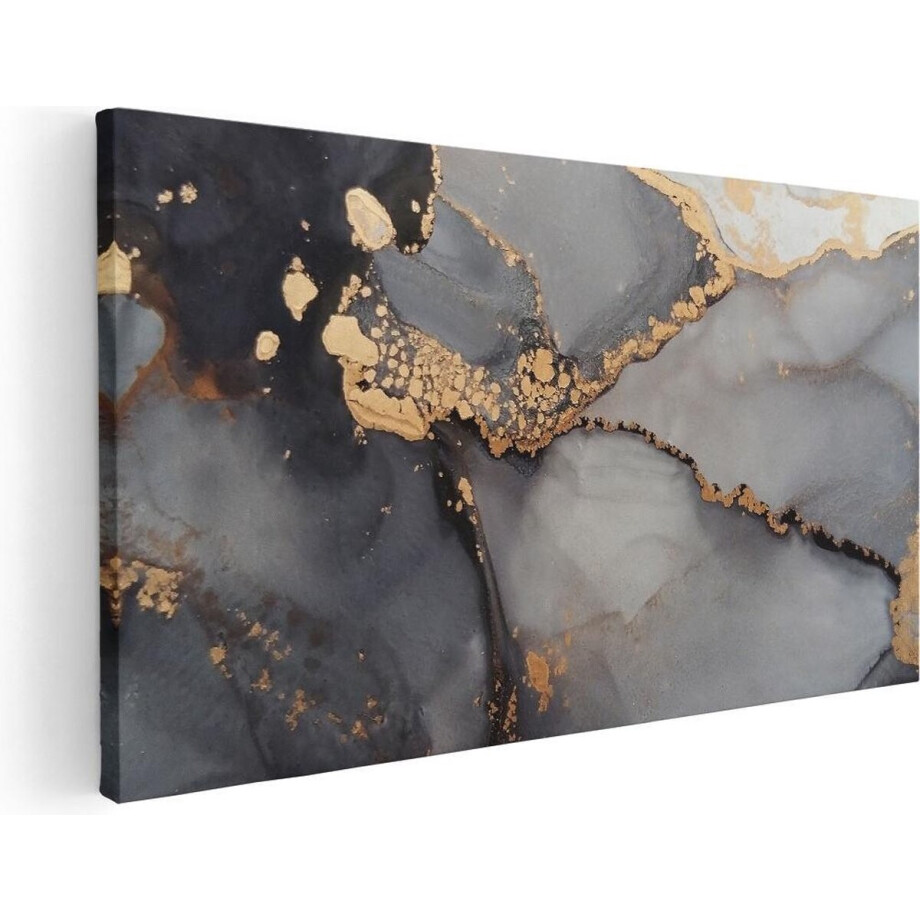 Artaza Canvas Schilderij Abstract - 100x50 cm - Wanddecoratie Goud - Muurdecoratie Marmer - Schilderijen Op Canvas Zwart afbeelding 1