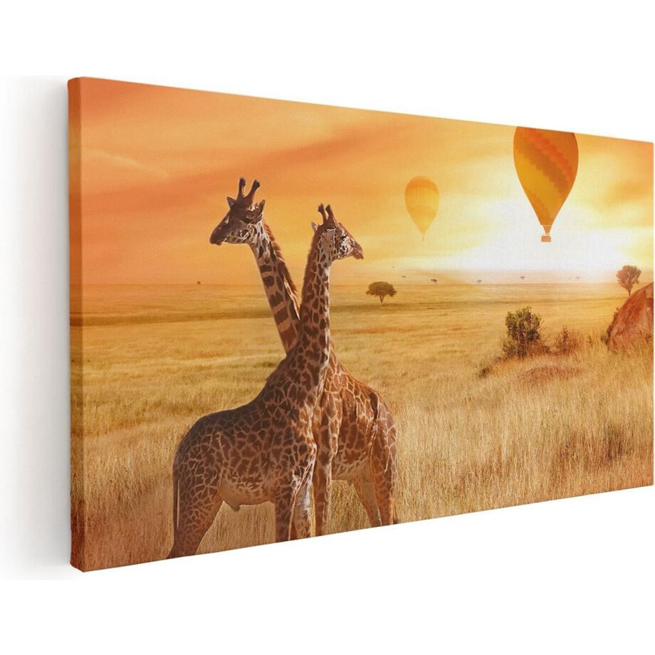 Artaza Canvas Schilderij Twee Giraffen Met Twee Oranje Luchtballonnen - 60x30 - Foto Op Canvas - Canvas Print Artaza Canvas Schilderij Twee Giraffen Met Twee Oranje Luchtballonnen - 60x30 - Foto Op Canvas - Canvas Print afbeelding 1
