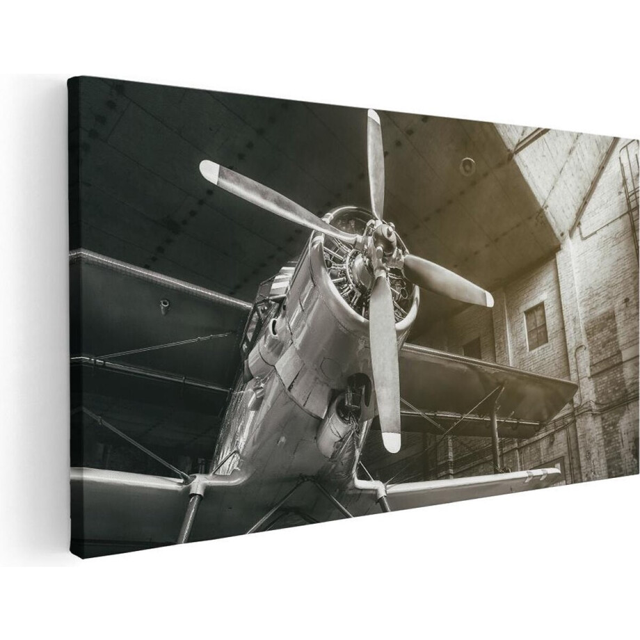Artaza Canvas Schilderij Vliegtuig - 120x60 cm - Groot - Wanddecoratie Hangar - Muurdecoratie Vintage - Schilderijen Op Canvas Propeller afbeelding 1