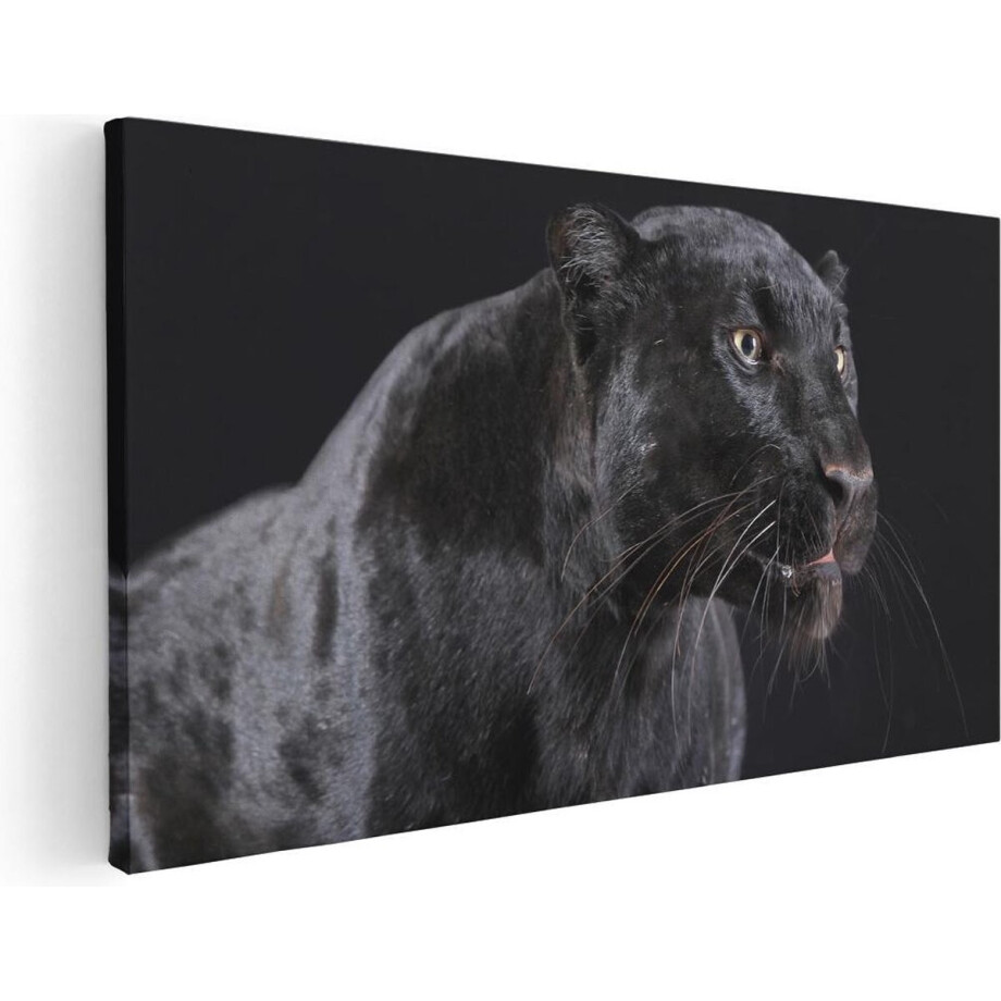 Artaza Canvas Schilderij Zwarte Panterkop - Panter - 60x30 - Foto Op Canvas - Canvas Print afbeelding 1