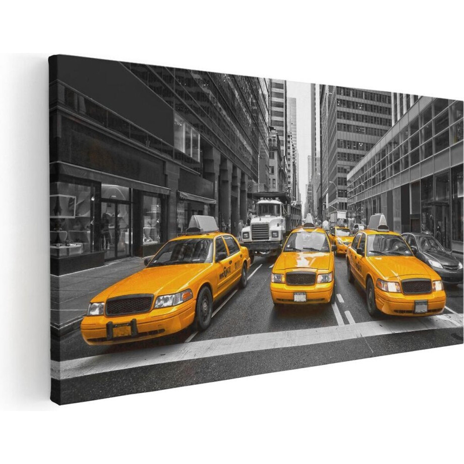Artaza Canvas Schilderij New York Gele Taxi's - Zwart Wit - 100x50 - Groot - Foto Op Canvas - Canvas Print afbeelding 1