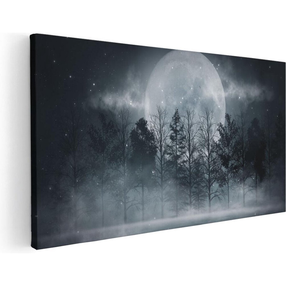 Artaza Canvas Schilderij Maan tussen de Bomen in de Nacht - 60x30 - Foto Op Canvas - Canvas Print afbeelding 1