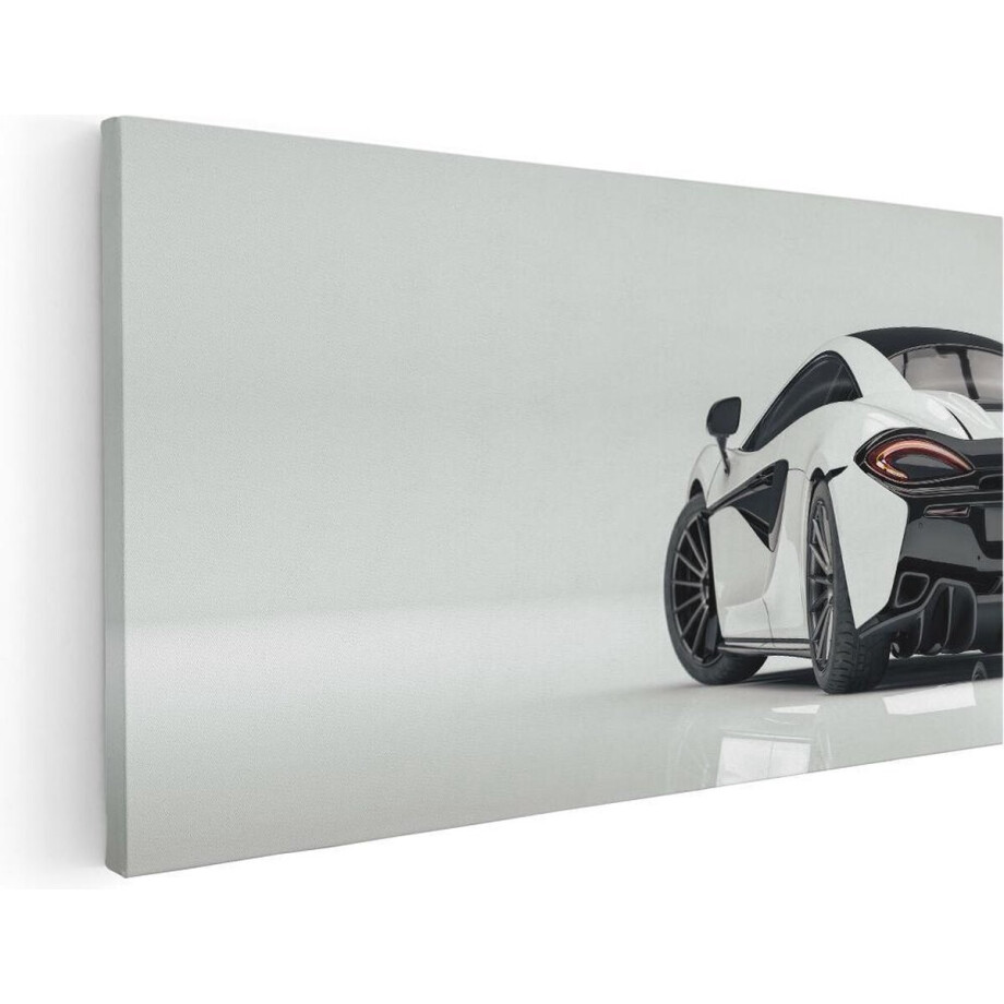 Artaza Canvas Schilderij Witte Sportwagen Auto  - 100x50 - Groot - Foto Op Canvas - Canvas Print afbeelding 1