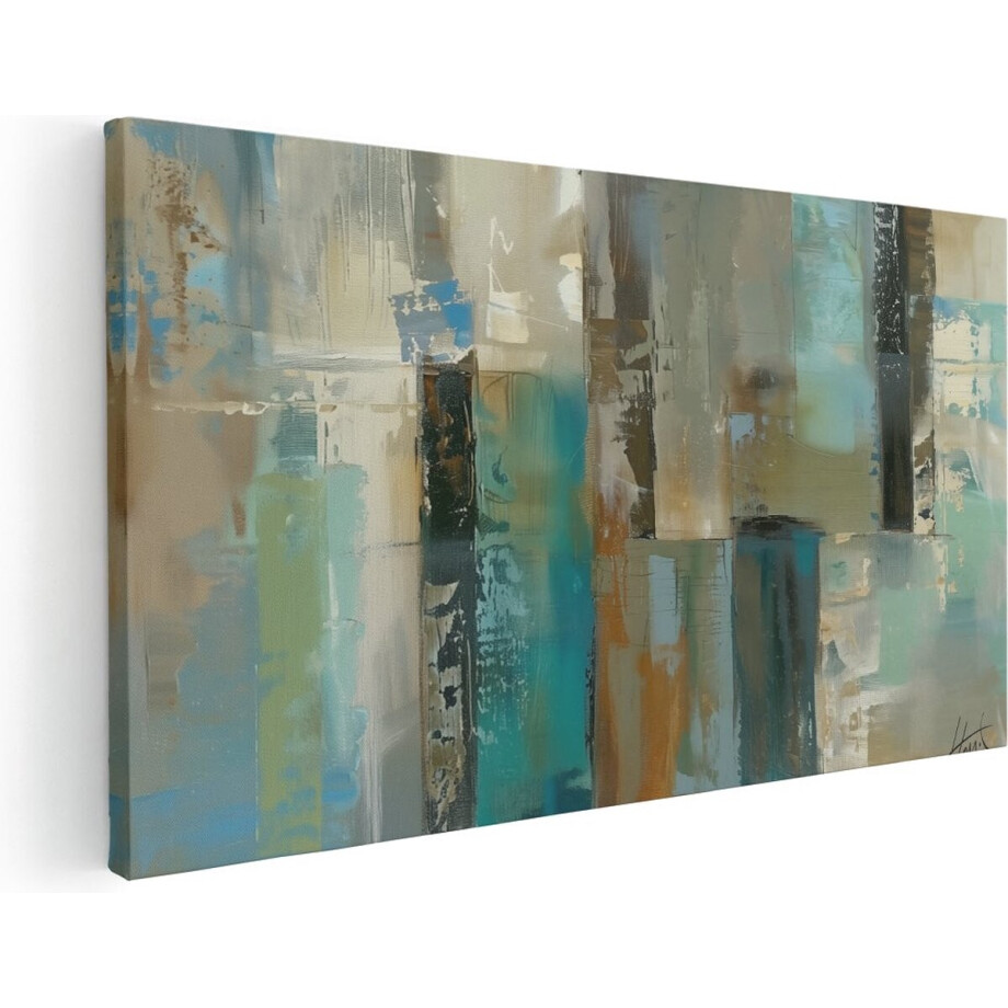Artaza Canvas Schilderij Abstracte Kunst - 60x30 cm - Muurdecoratie Woonkamer - Wanddecoratie Groen - Schilderijen Op Canvas afbeelding 1