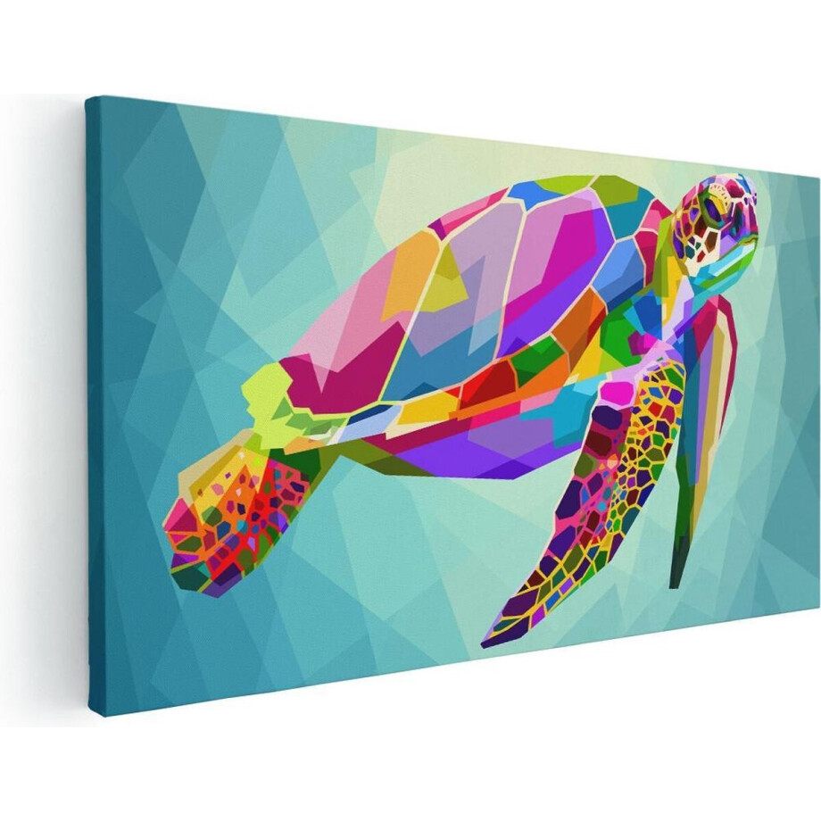 Artaza Canvas Schilderij Schildpad Abstract - 100x50 cm - Wanddecoratie Kleurrijk - Muurdecoratie Woonkamer - Schilderijen Op Canvas afbeelding 1