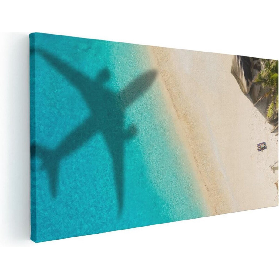 Artaza Canvas Schilderij Silhouet Van Een Vliegtuig Op Het Strand - 40x20 - Klein - Foto Op Canvas - Canvas Print afbeelding 1
