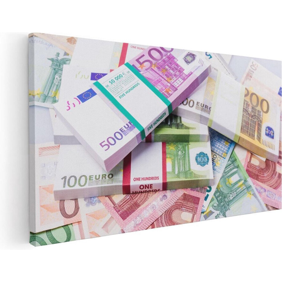 Artaza Canvas Schilderij Geld - 100x50 cm - Wanddecoratie Eurobiljetten - Muurdecoratie Woonkamer - Schilderijen Op Canvas Stilleven afbeelding 1