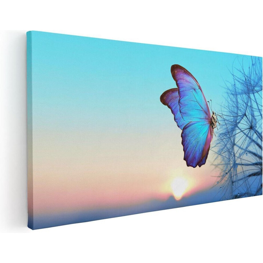 Artaza Canvas Schilderij Vlinder - 120x60 cm - Groot - Wanddecoratie Zonsondergang - Muurdecoratie Dieren - Schilderijen Op Canvas afbeelding 1
