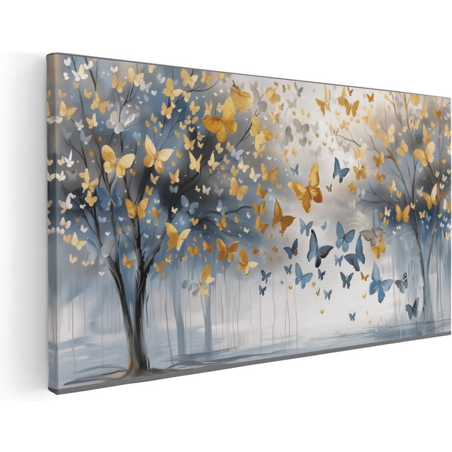 Artaza Canvas Schilderij Boom Met Vlinders - 60x30 cm - Wanddecoratie Abstract - Muurdecoratie Woonkamer - Schilderijen Op Canvas afbeelding 1