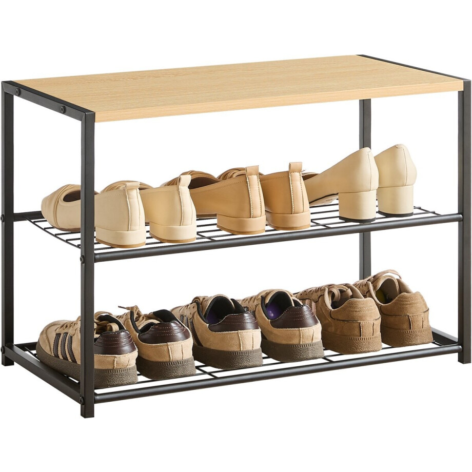 ACAZA Schoenenrek - 2 Lagen - voor 6 Paar Schoenen - 43 x 63 x 30 cm - Metaal met Hout - Lichte Eik Kleur ACAZA Schoenenrek - 2 Lagen - voor 6 Paar Schoenen - 43 x 63 x 30 cm - Metaal met Hout - Lichte Eik Kleur afbeelding 1