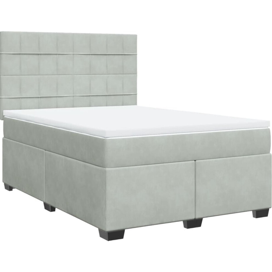 vidaXL - Boxspring - met - matras - fluweel - lichtgrijs - 160x200 - cm afbeelding 1