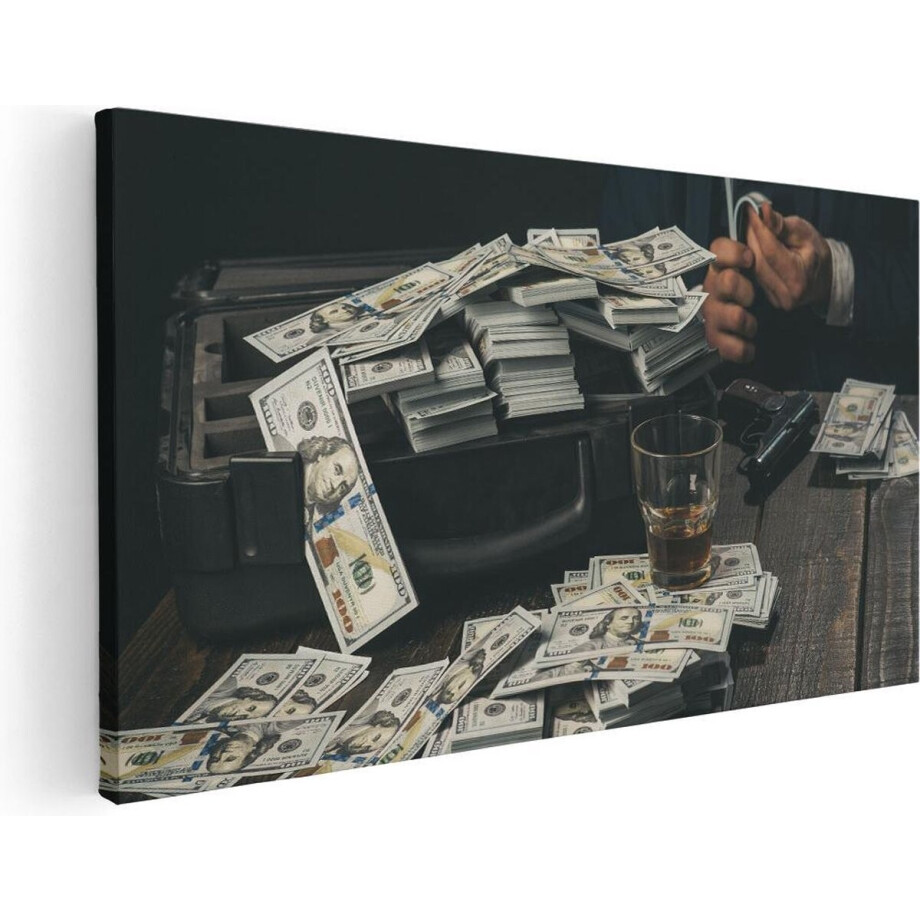 Artaza Canvas Schilderij Dollar Geld Briefjes Op Tafel Van De Maffia - 40x20 - Klein - Foto Op Canvas - Canvas Print afbeelding 1