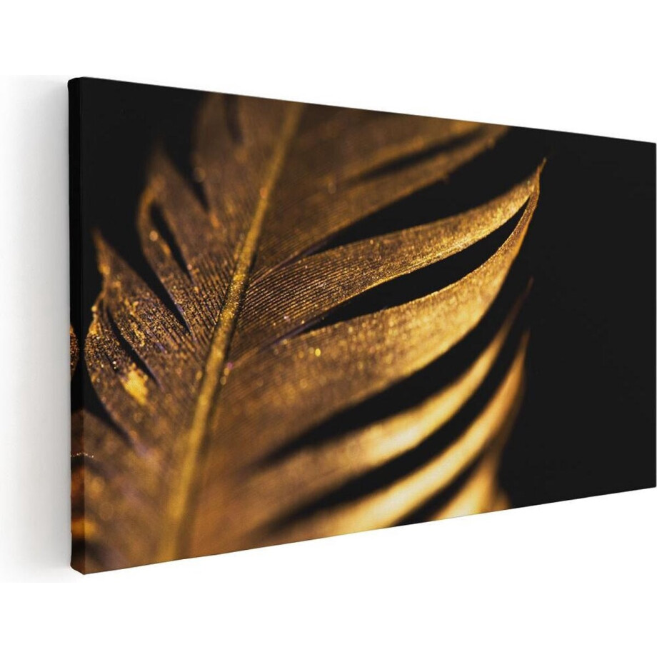 Artaza Canvas Schilderij Veer - 80x40 cm - Wanddecoratie Goud - Muurdecoratie Close-Up - Decoratie Woonkamer afbeelding 1