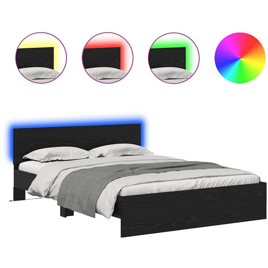 vidaXL - Bedframe - met - hoofdeinde - Zwart - Eiken - 120 - x - 190 - cm - Bewerkt - hout afbeelding 1