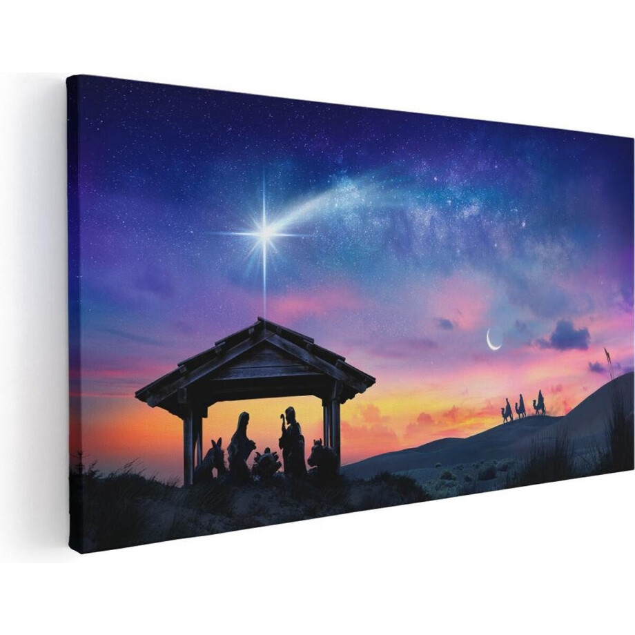 Artaza Canvas Schilderij Heilige Familie van Jezus met de Ster van Bethlehem  - 80x40 - Foto Op Canvas - Canvas Print afbeelding 1