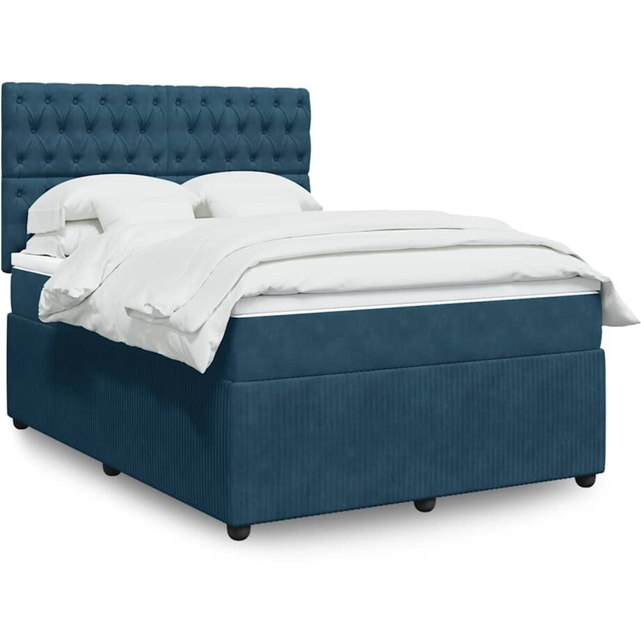 vidaXL - Boxspring - met - matras - fluweel - blauw - 140x190 - cm afbeelding 1