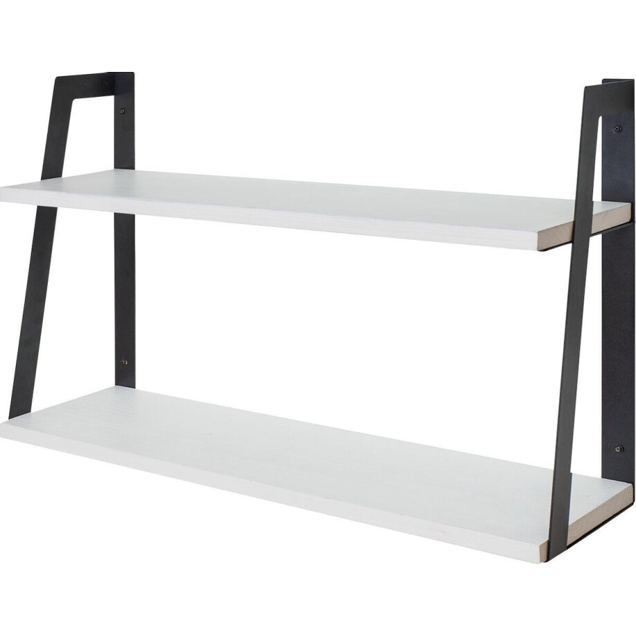 LifeGoods Zwevende Wandplank - 62cm - 2 Laags - Industrieel - Hout - Zwart/Wit afbeelding 1