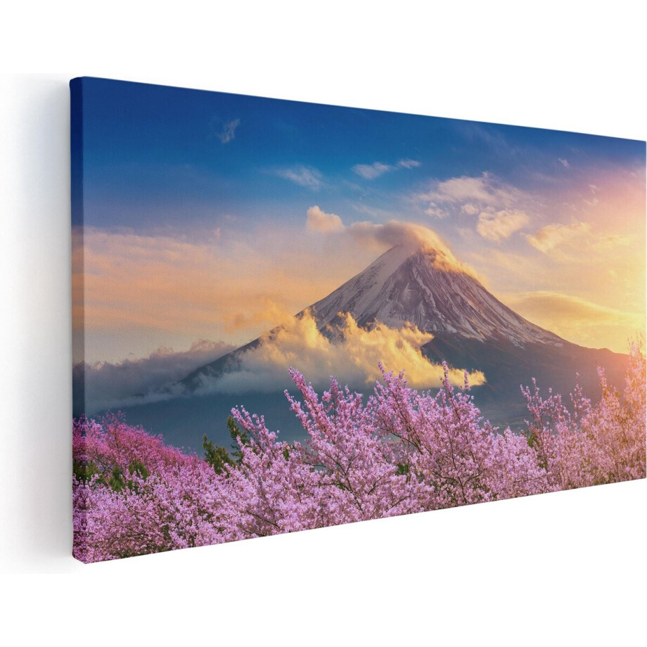 Artaza Canvas Schilderij Fuji Berg Met Roze Bloesembomen - Bloemen - 120x60 - Groot - Foto Op Canvas - Canvas Print afbeelding 1