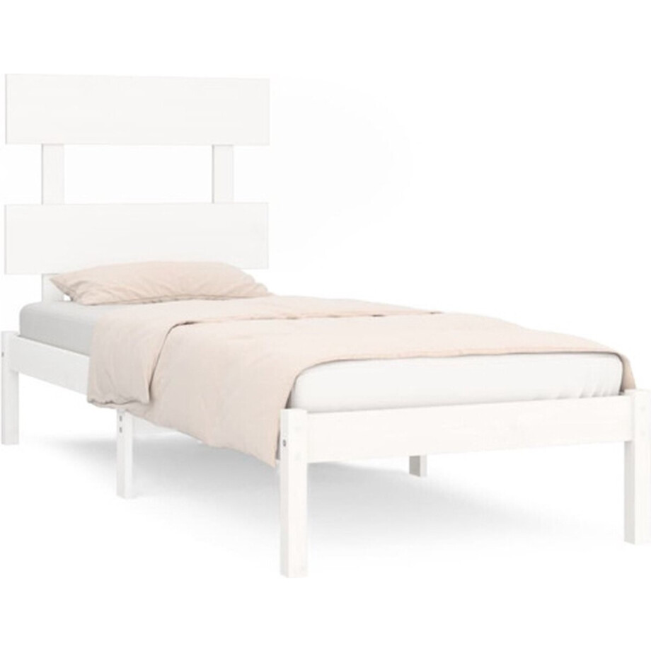 vidaXL - Bedframe - massief - hout - wit - 100x200 - cm afbeelding 1