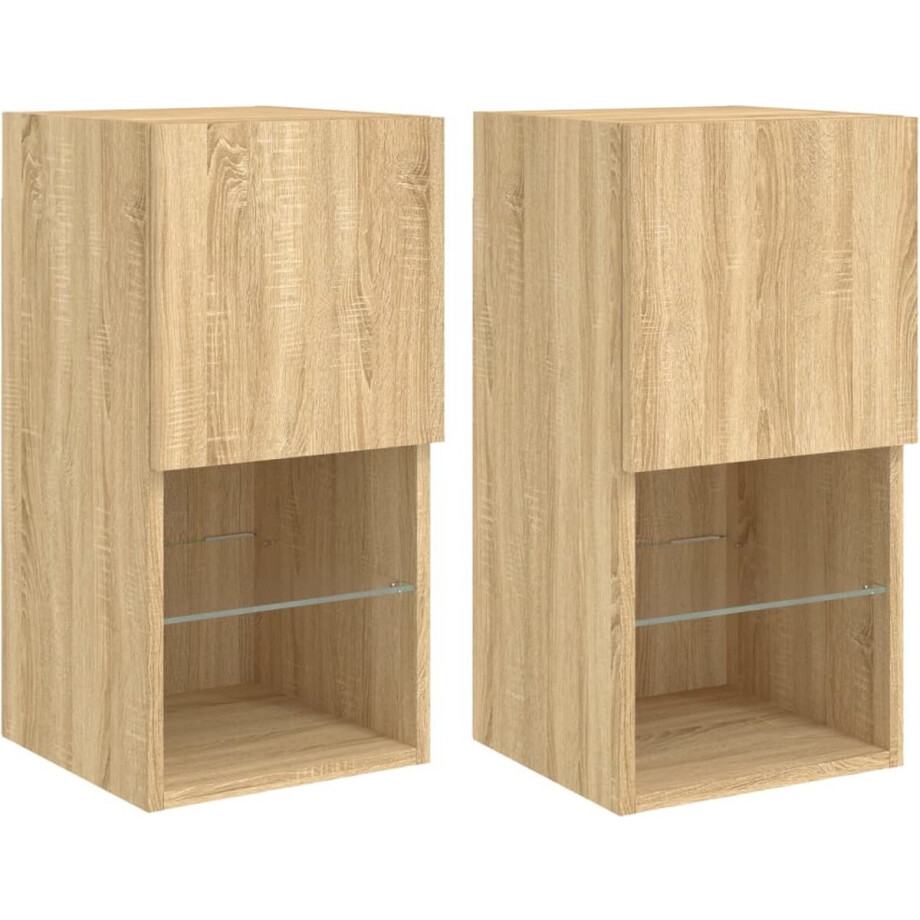 vidaXL - Tv-meubelen - 2 - st - LED-verlichting - 30,5x30x60 - cm - sonoma - eiken afbeelding 1