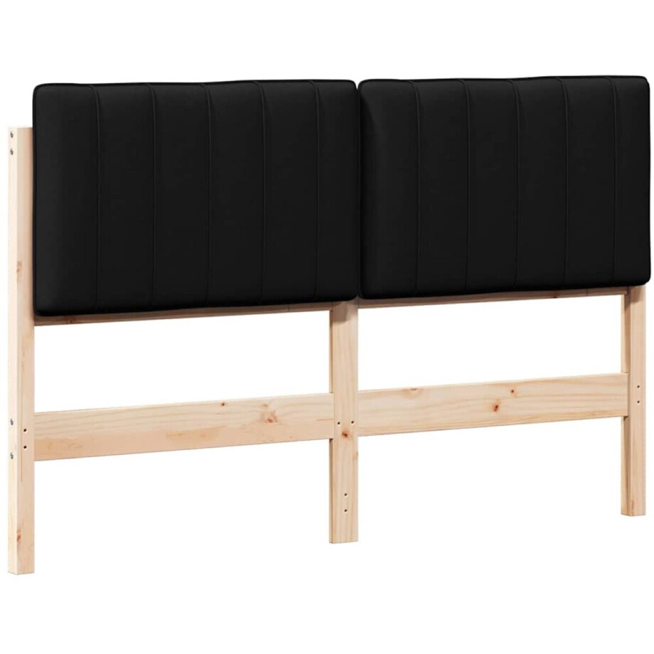 vidaXL - Gestoffeerd - hoofdbord - Bruin - en - Zwart - 135 - cm - Massief - grenenhout afbeelding 1