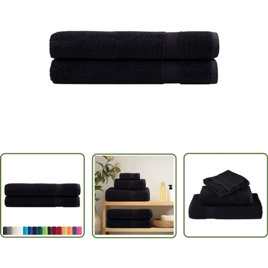 vidaXL Handdoekenset - Badhanddoeken - Handdoeken SOLUND 2 st 600 g/m² 100x200 cm zwart - Katoen Handdoeken - Zwarte Handdoeken - Grote Handdoeken vidaXL Handdoekenset - Badhanddoeken - Handdoeken SOLUND 2 st 600 g/m² 100x200 cm zwart - Katoen Handdoeken - Zwarte Handdoeken - Grote Handdoeken afbeelding 1