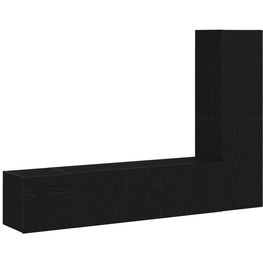 vidaXL - Tv-meubelset - 4 - pcs - Zwart - Eiken - 130,5 - x - 30 - x - 140 - cm - Bewerkt - hout afbeelding 1