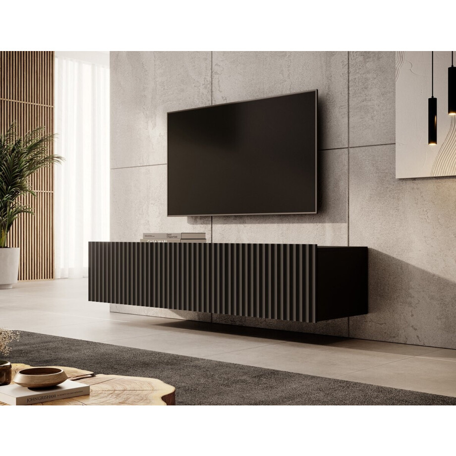Meubella - TV-Meubel Pepinos - Mat zwart - 150 cm afbeelding 1