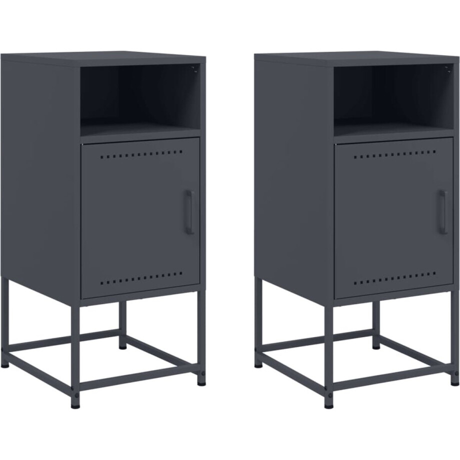 vidaXL - Nachtkastjes - 2 - st - 36x39x78 - cm - staal - antracietkleurig vidaXL - Nachtkastjes - 2 - st - 36x39x78 - cm - staal - antracietkleurig afbeelding 1