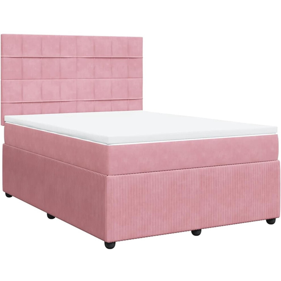 vidaXL - Boxspring - met - matras - fluweel - roze - 140x200 - cm vidaXL - Boxspring - met - matras - fluweel - roze - 140x200 - cm afbeelding 1