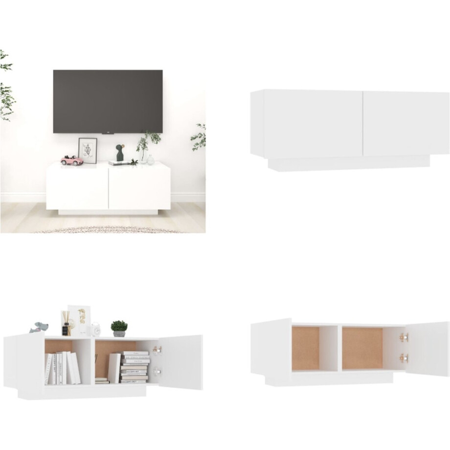 vidaXL - Tv-meubel - 100x35x40 - cm - bewerkt - hout - wit afbeelding 1