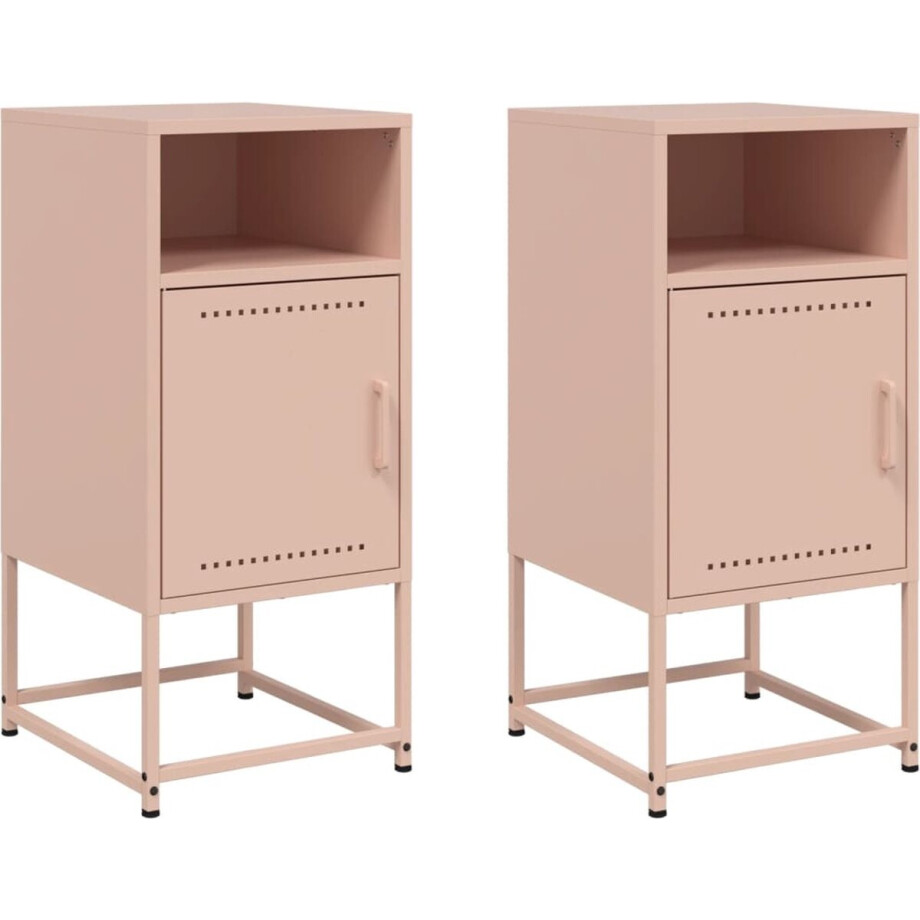 vidaXL - Nachtkastjes - 2 - st - 36x39x78 - cm - staal - roze afbeelding 1