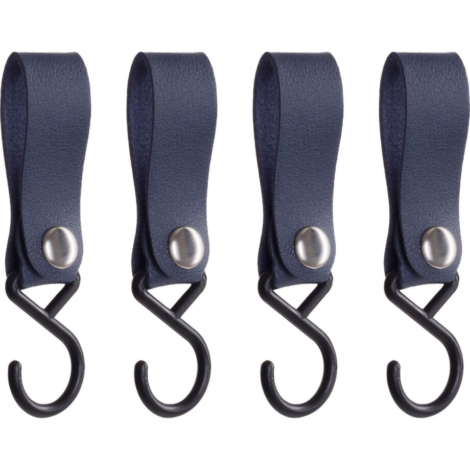 QUVIO Ophanghaak met leren bandje - Kledinghaken - Kledinghangers - Opbergen - Haken - Keukenhaken - Kunststof - Leer - Ophanghaken - Set van 4 - Blauw QUVIO Ophanghaak met leren bandje - Kledinghaken - Kledinghangers - Opbergen - Haken - Keukenhaken - Kunststof - Leer - Ophanghaken - Set van 4 - Blauw afbeelding 1