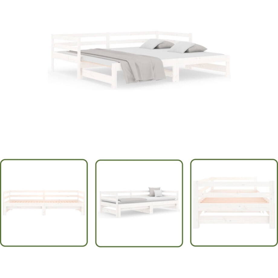 vidaXL Logeerbed - Slaapbank - Uitschuifbare slaapbank zonder matras 80x200 cm wit - Grenenhouten Bed - Witte Bed - Stapelbare Bed afbeelding 1