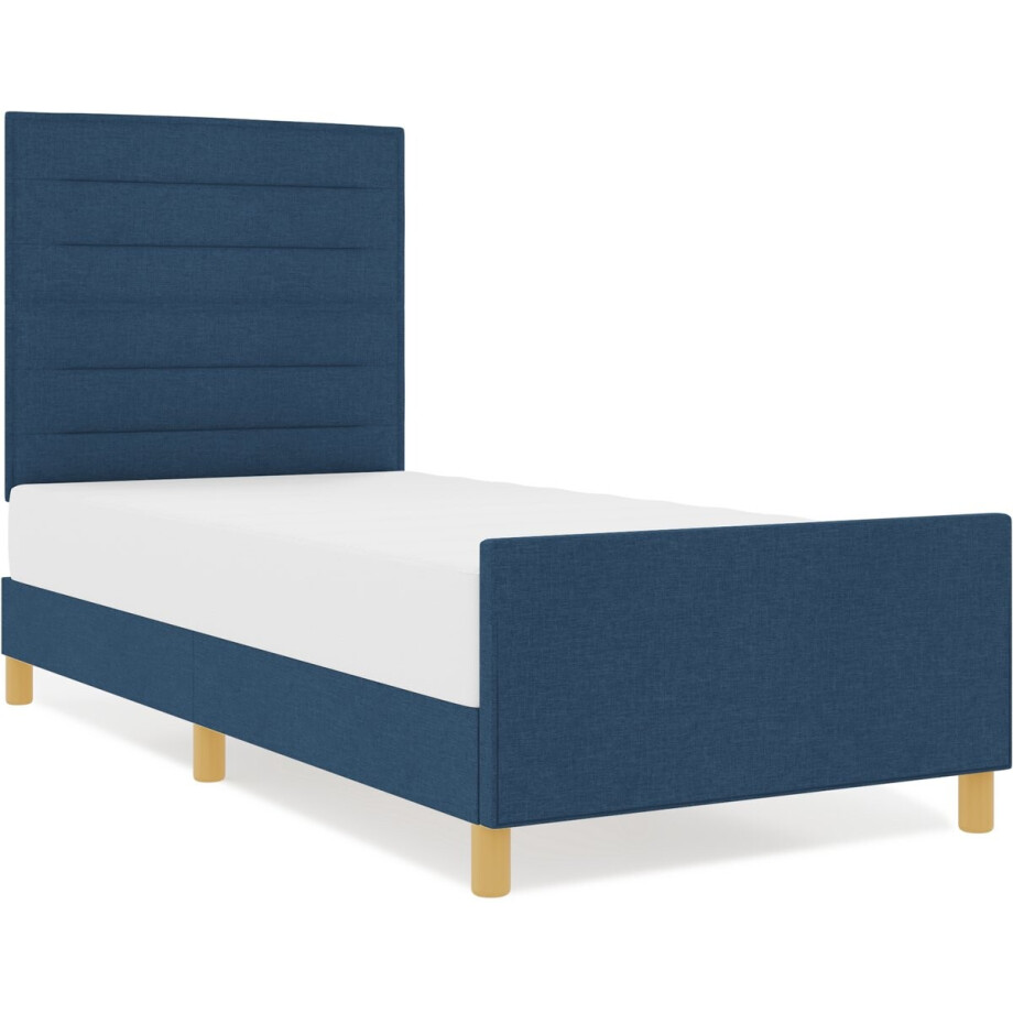 vidaXL - Bedframe - met - hoofdeinde - Blauw - 80 - x - 200 - cm - Stof afbeelding 1
