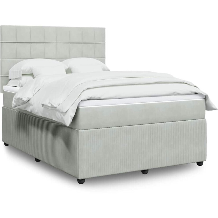 vidaXL - Boxspring - met - matras - fluweel - lichtgrijs - 140x200 - cm afbeelding 1
