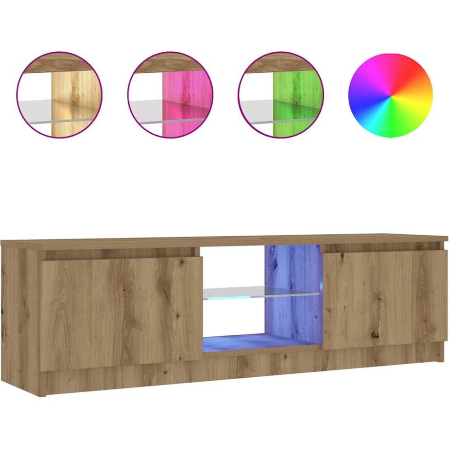 vidaXL - Tv-meubel - met - LED - 120x30x36 - cm - bewerkt - hout - artisanaal - eiken vidaXL - Tv-meubel - met - LED - 120x30x36 - cm - bewerkt - hout - artisanaal - eiken afbeelding 1