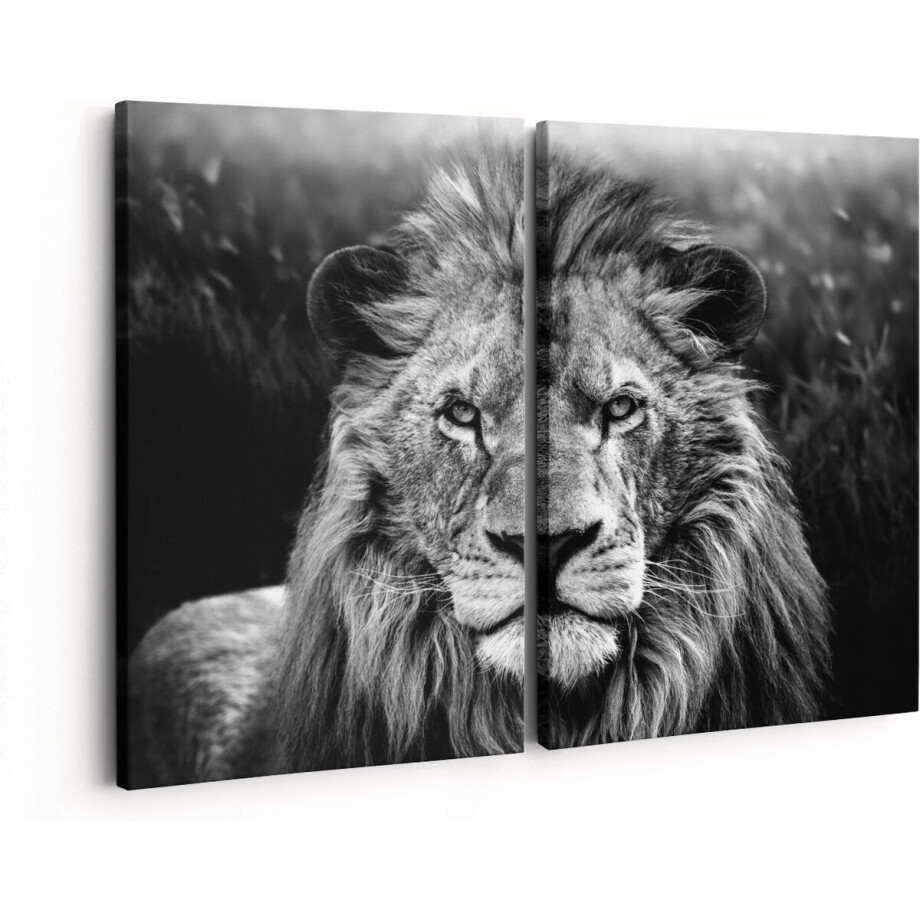 Artaza Canvas Schilderij Tweeluik Leeuw in het Wild - Leeuwenkop - Zwart Wit - 80x60 - Klein - Foto Op Canvas - Canvas Print afbeelding 1