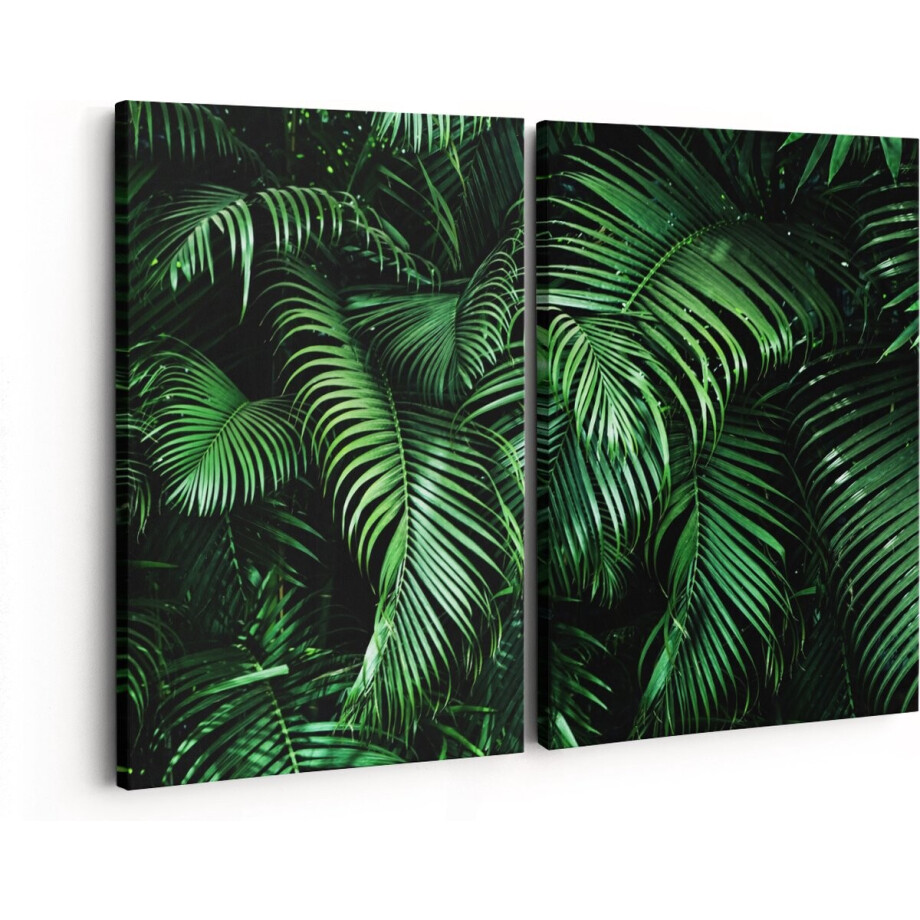 Artaza Canvas Schilderij Tweeluik Tropische Palm Bladeren - Groen - 160x120 - Groot - Foto Op Canvas - Canvas Print afbeelding 1