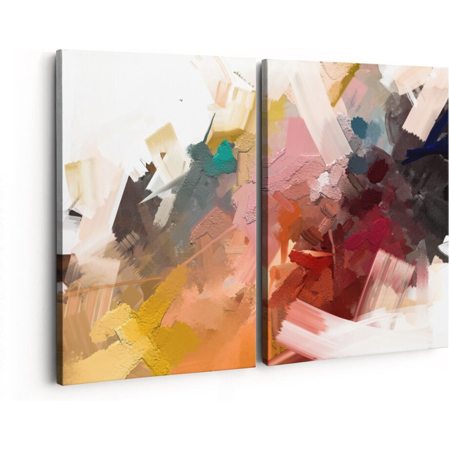 Artaza Canvas Schilderij Tweeluik Abstracte Kunst - Kleurrijke Olieverf - 160x120 - Groot - Foto Op Canvas - Canvas Print afbeelding 1