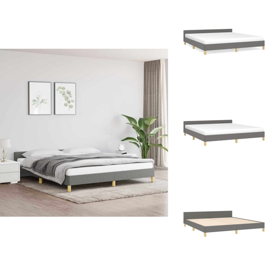 vidaXL Bedframe Met Hoofdeinde - Bedframes Met Hoofdeindes - Bed - Slaapmeubel - Bedframe zonder matras stof donkergrijs 160x200 cm afbeelding 1